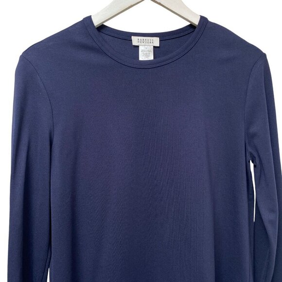 BARNEYS New York Womens Top Small Layered Look Ruffle Hem Ponte Knit Tee Blue - Picture 2 of 9